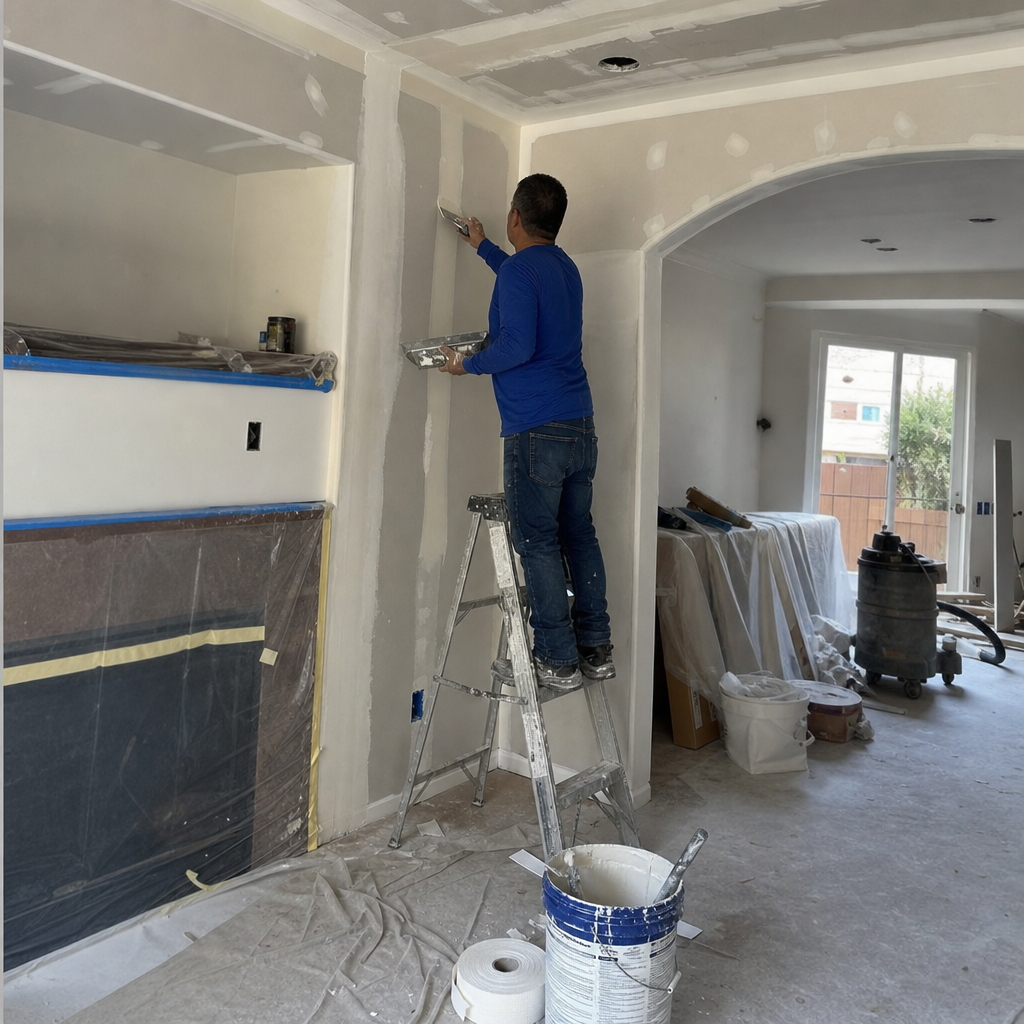 General contractor applying joint compound during home renovation in Spring Valley, NV